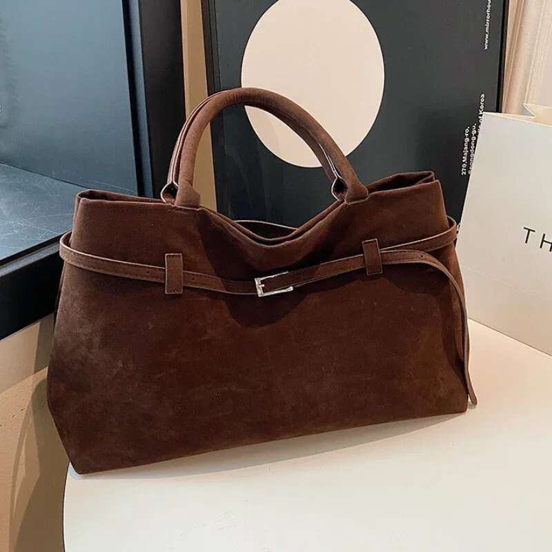 Buckle Decorative Design Solid Faux Suede Handbag Large Capacity Hasp Casual Tote 2025 Hot Sale Bags For Women Bolsas Femininas