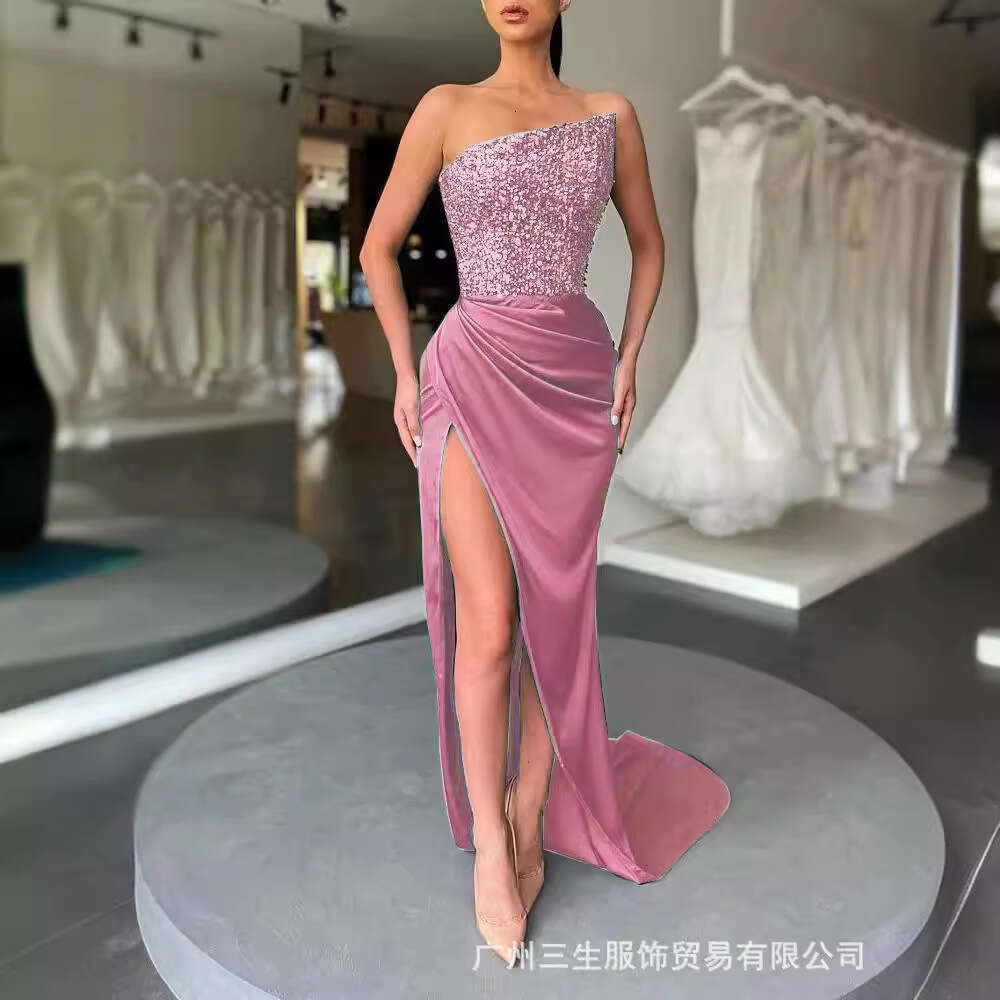 green sequined fairy long sleeveless fashion jumpsuit, mid length evening dress, 2025 new style, chic and elegant clothing