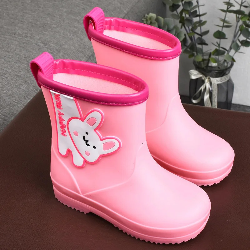 Child Waterproof Rain Boots Mid-calf Flat Cute Animal Pattern Soft Bottom Non-slip Rain Shoes Kid Students Mountain Hiking Boots 250515