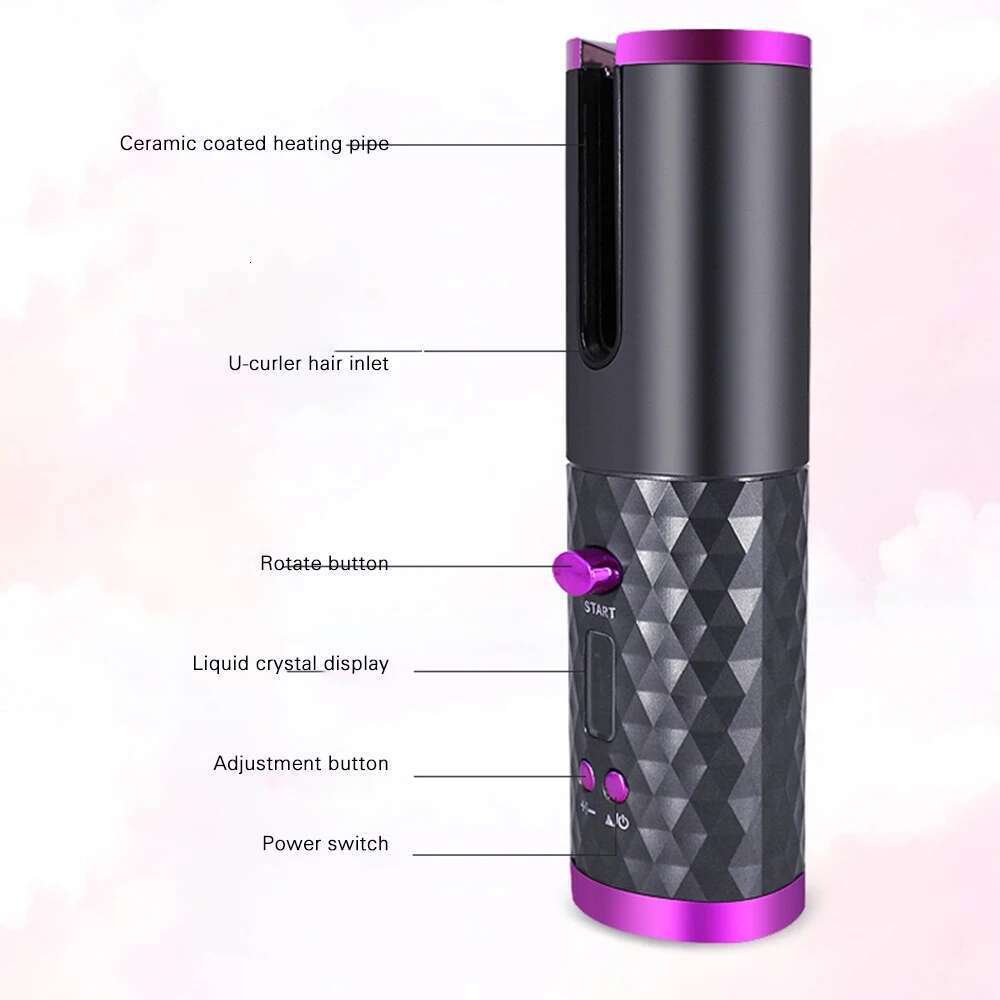 Smart Wireless Automatic Curler With LCD Display Portable Rechargeable Lazy Curling Iron For Home Travel Hair Styling Tool