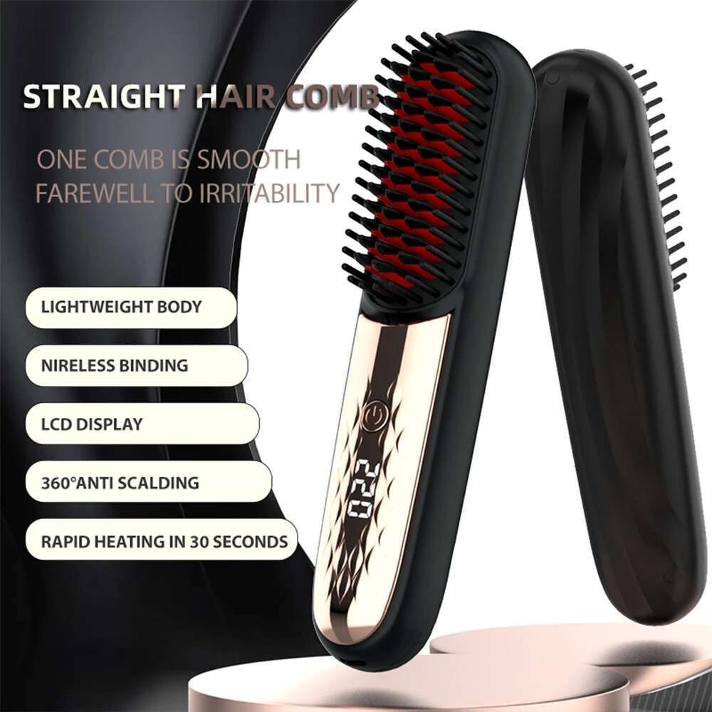 Cordless Straightener Electric Hot Heating Brush Negative Ion Straightening Styling Comb Smoothing Nourish Hair
