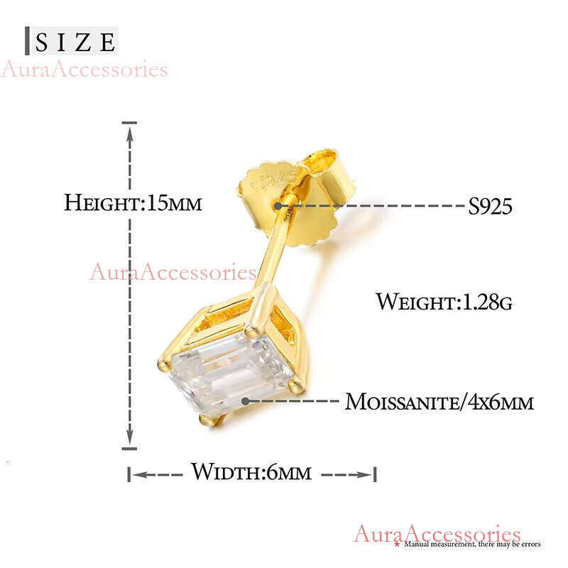 Customization Princess Cut 14k Plated Earrings 6mm Stud Earring With D GRA Moissanite Platinum Gold Screw