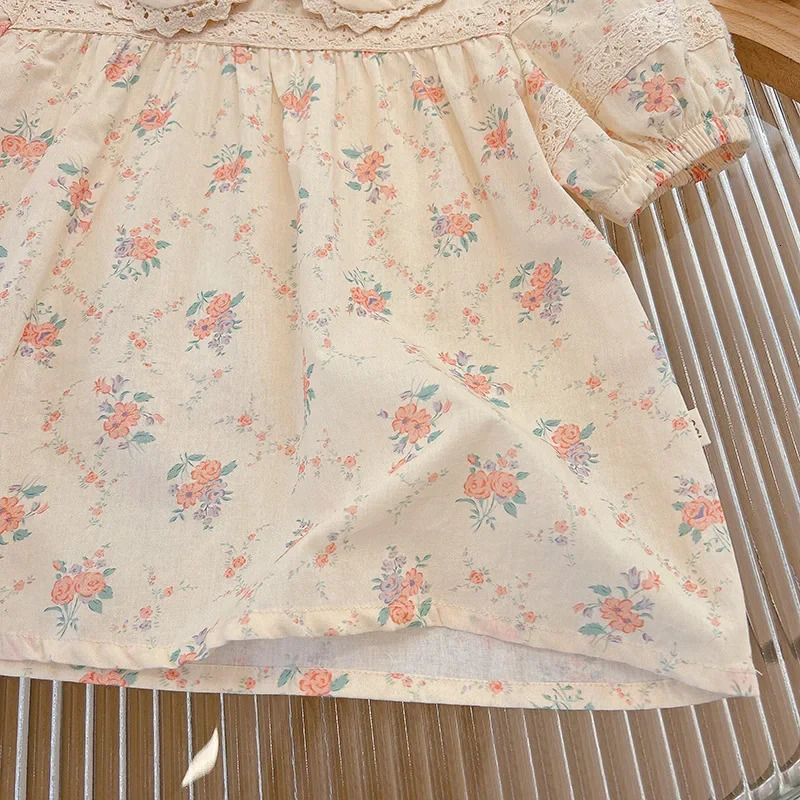 T Shirt Girls Pure Cotton Short Sleeve Doll Shirt Short Sleeve Floral Top Sweet Baby Clothes Style with A Touch of Chinese Trend 250515