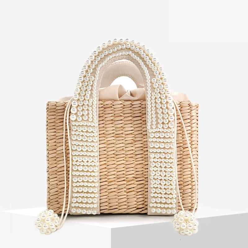 2025 Free Shipping New Women's Designer Elegant Knitted Beaded Straw Bag Women's Bohemian Knitted Large Handbag Holiday Leisure Beach Bag