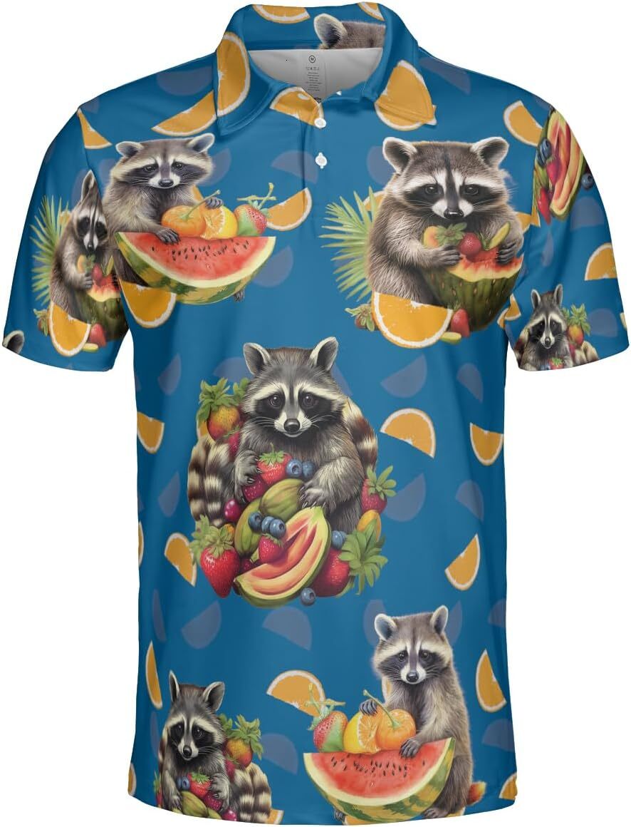 Mens Polo shirt Racoon Polo Shirts for Men - Racoon Lover Stylish Mens Goft Shirt Casual Short Sleeve Button Down Outfit Set 65 Polos shirts