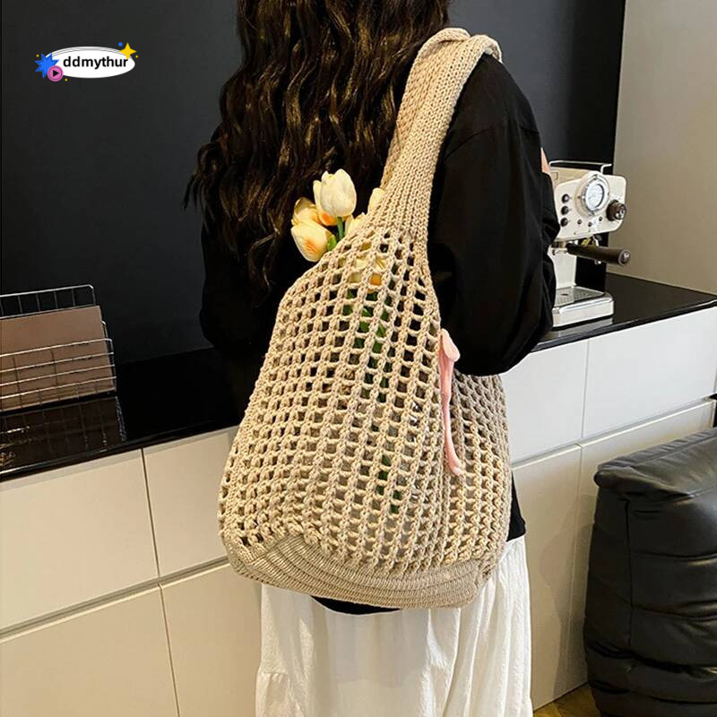 Large Capacity Knitted Hollow Shoulder Crochet Underarm Tote Casual Beach Commuting Bag for Women ddmythur