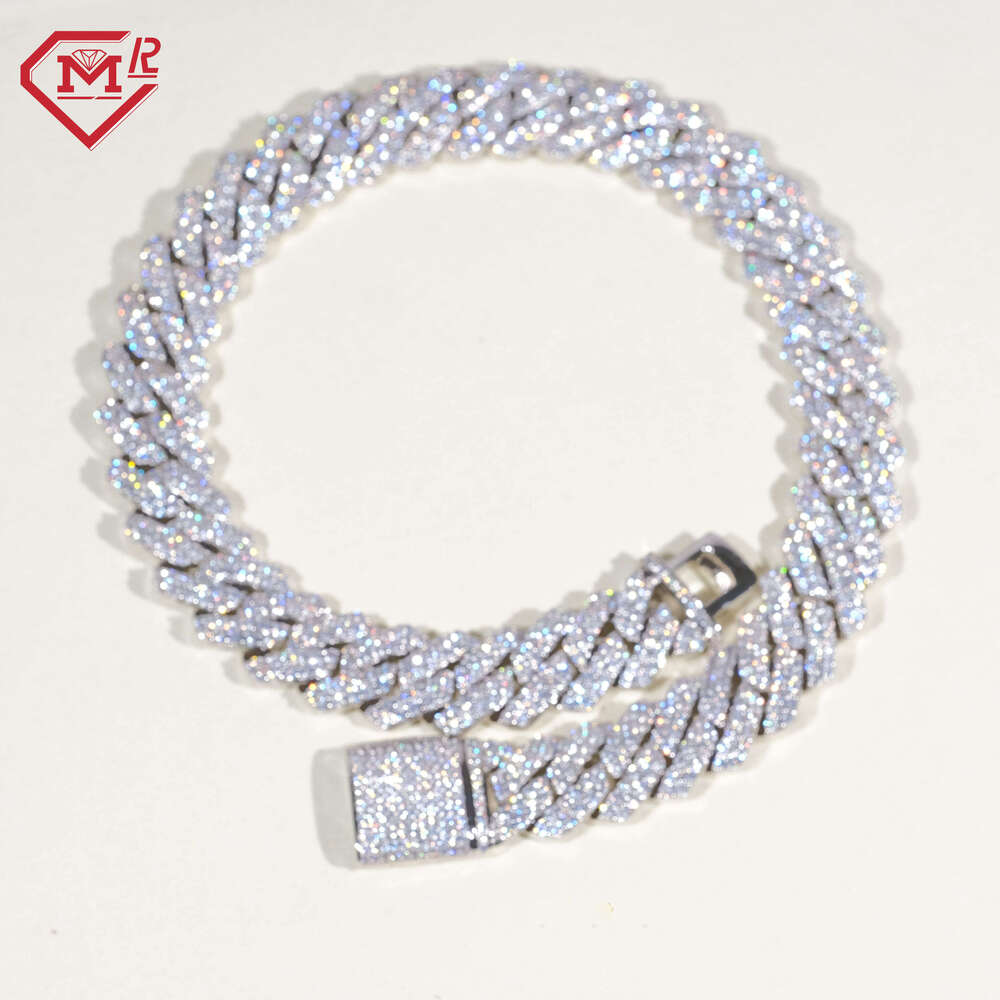 Hip hop male 16mm two row full ice out sharp teeth set sier V vs moissani Cuban chain