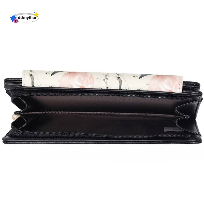 2024 summer new women's long Korean PU print buckle folding can expand mobile phone wallet multi-card fashion trend ins n ddmythur