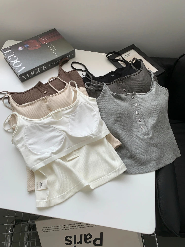 AOSSVIAO Womens Cropped Tops with Bra Pads Summer Corset Korean Suspenders Vest Sexy Camisole Slim 250515
