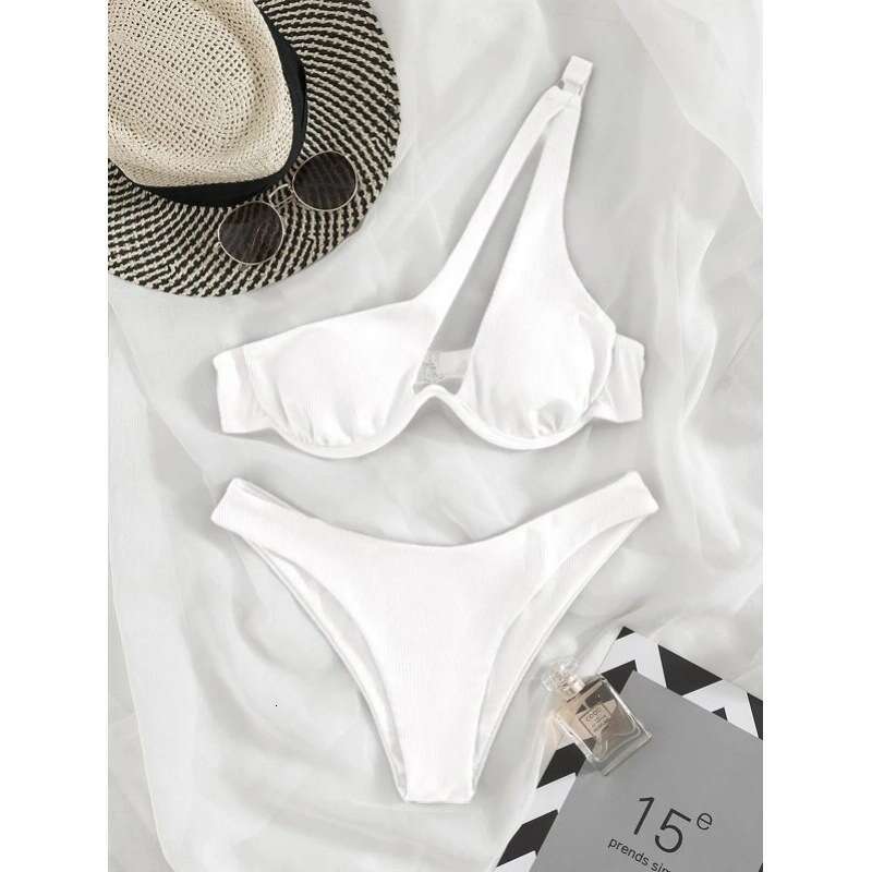 New European and American popular multi-color sexy women's split sinle shoulder steel support bikini BIKINI swimsuit, 2025 new casual versatile f