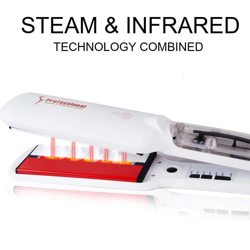 RUCHA Infrared Steam Straightener 2 Inches Wide Plate Hair Salon Steampod Ironing Styler Ceramic Tourmaline Flat Iron
