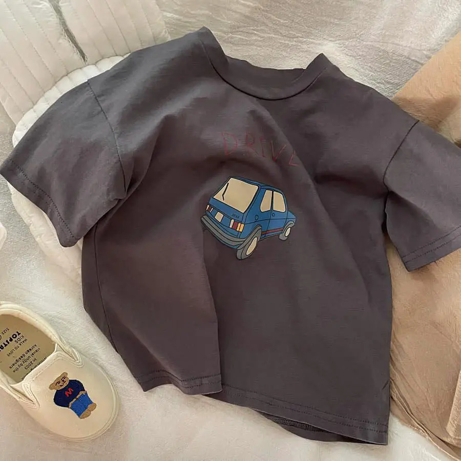 Solid Color Prnted Short Sleeve Tees Summer Clothing Boys Loose Casual O-neck T-shirts Childrens Clothes Baby Boy T Shirts Tops 250515
