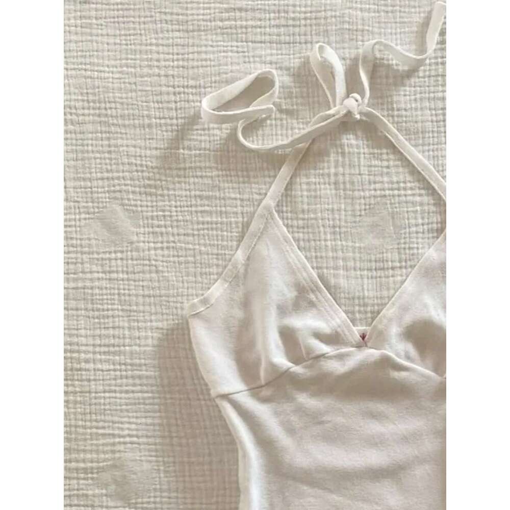 Sweet Halter Tank Tops Women Summer New All-match Sexy V-neck Slim Camisole Casual Vintage Preppy Style Cute Crop Top Y2K