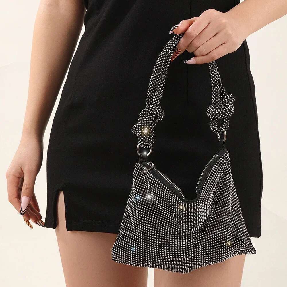 Fashion Rhinestones Evening Clutch Women Shiny Tote Handbag Dinner Party Wedding Purse Elegant Sparkly Shoulder Underarm Bag