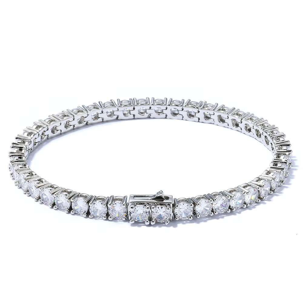 Trendy Brand Men S925 Silver Fine Chain Bracelet Cross-Border Hip Hop Customized Tennis Chain Moissanite
