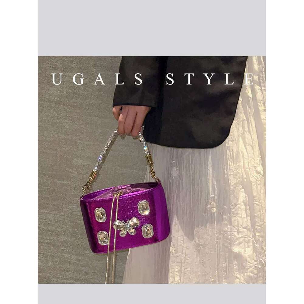 Women Bucket Handbag Crystal Shiny Rhinestones Dia Evening Wedding Party Clutch Purse Crossbody Bag