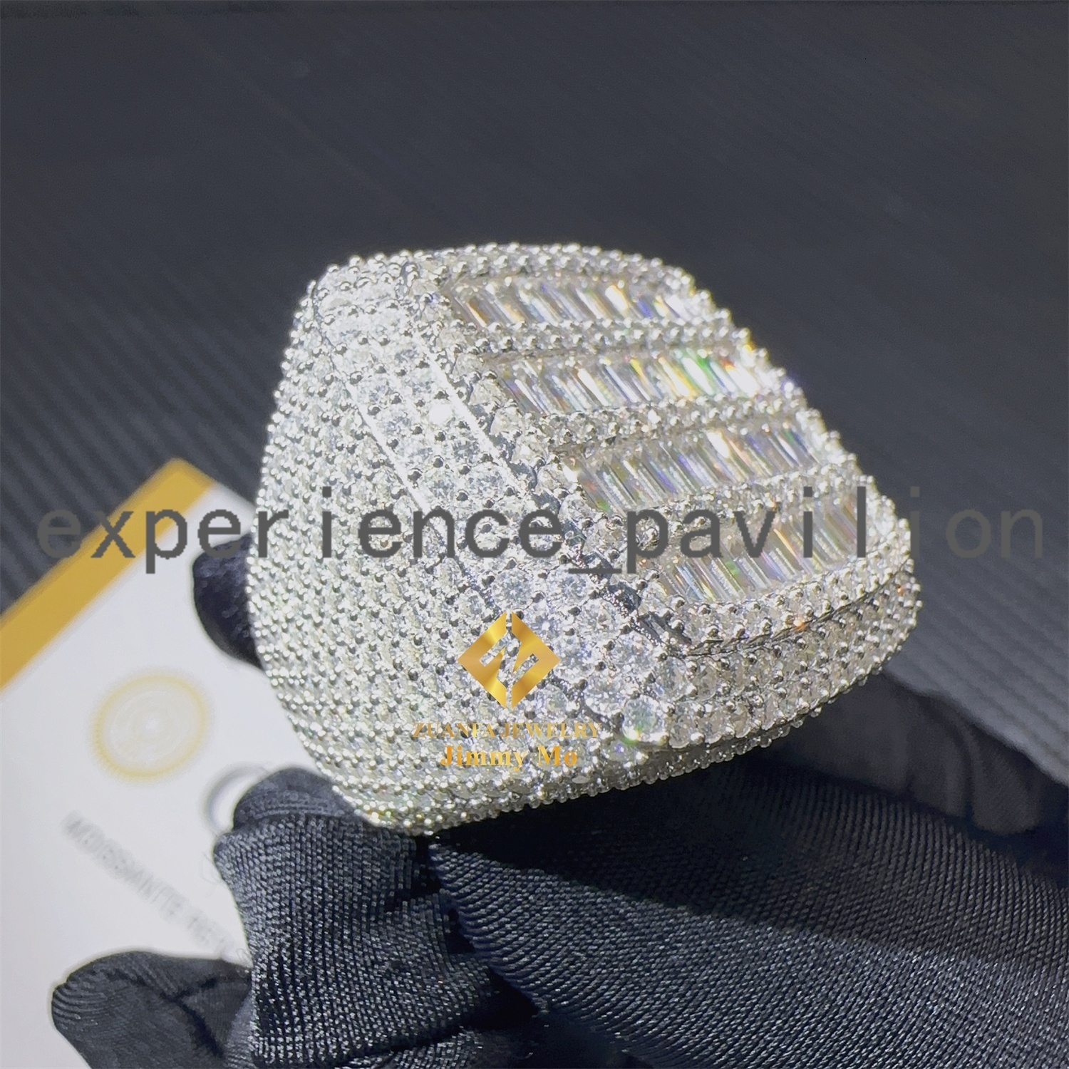 New Trendy Popular Style Iced Out Hip Hop Shining Jewelry Baguette Moissanite Hip Hop Pinky Ring