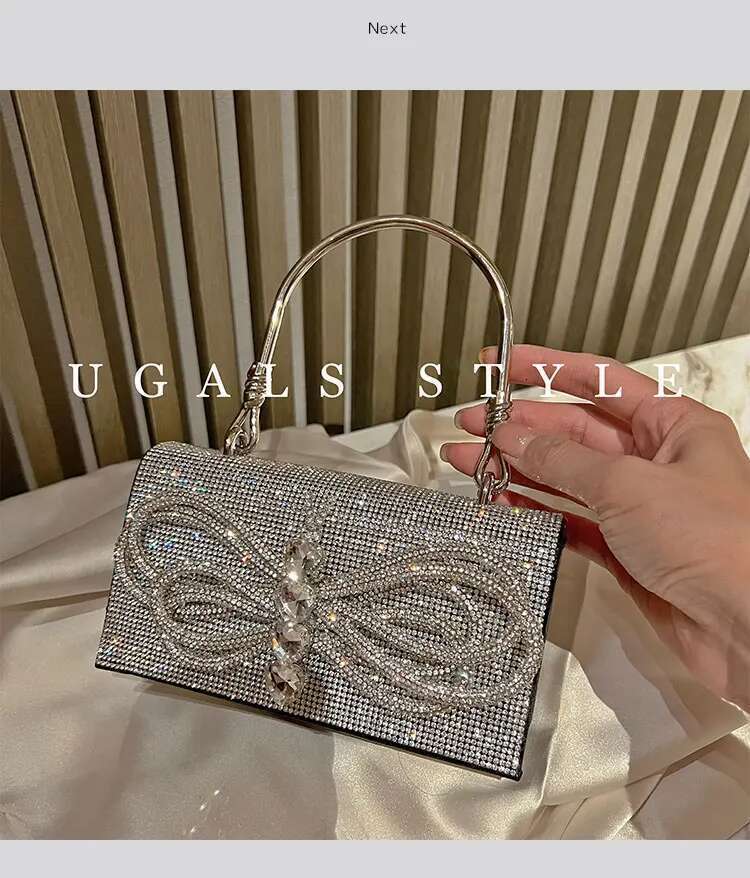 Bow Knot Women's Handbag Crystal Shiny Rhinestone Dia Evening Wedding Party Clutch Purse Shoulder Messenger Bag