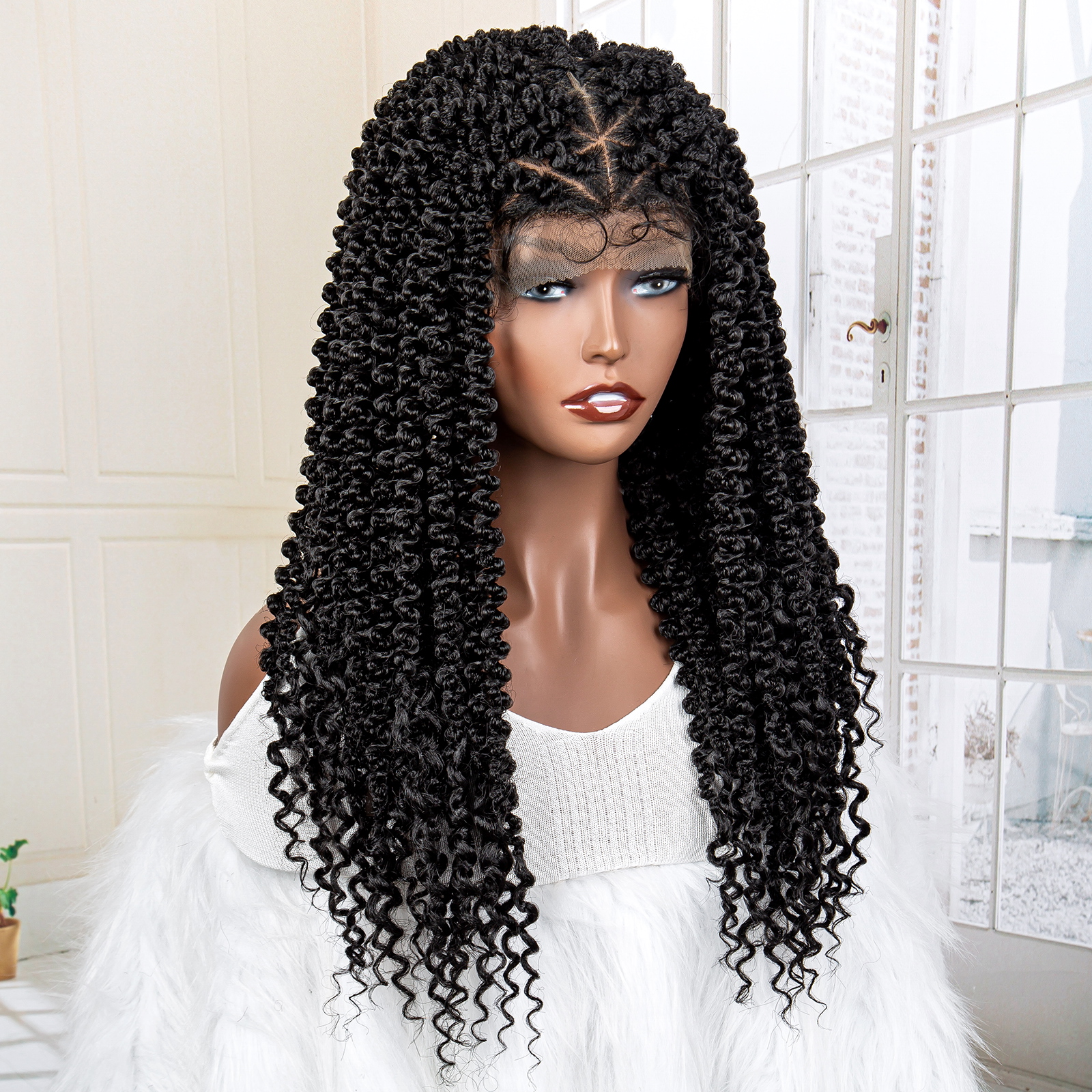 18 Inch Twist Braided Wigs Synthetic Full Lace Braided Lace Wigs Knotless Box Braided Wigs with Baby Hair for Black Women