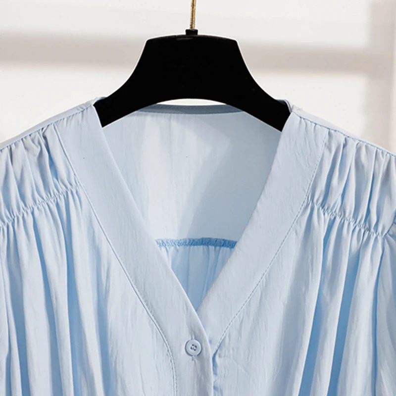 Plus Size Chiffon Blouse Women Summer Fashionable V Neck Short Sleeve Big Tops Elastic Waist Shirts Blouses 250515