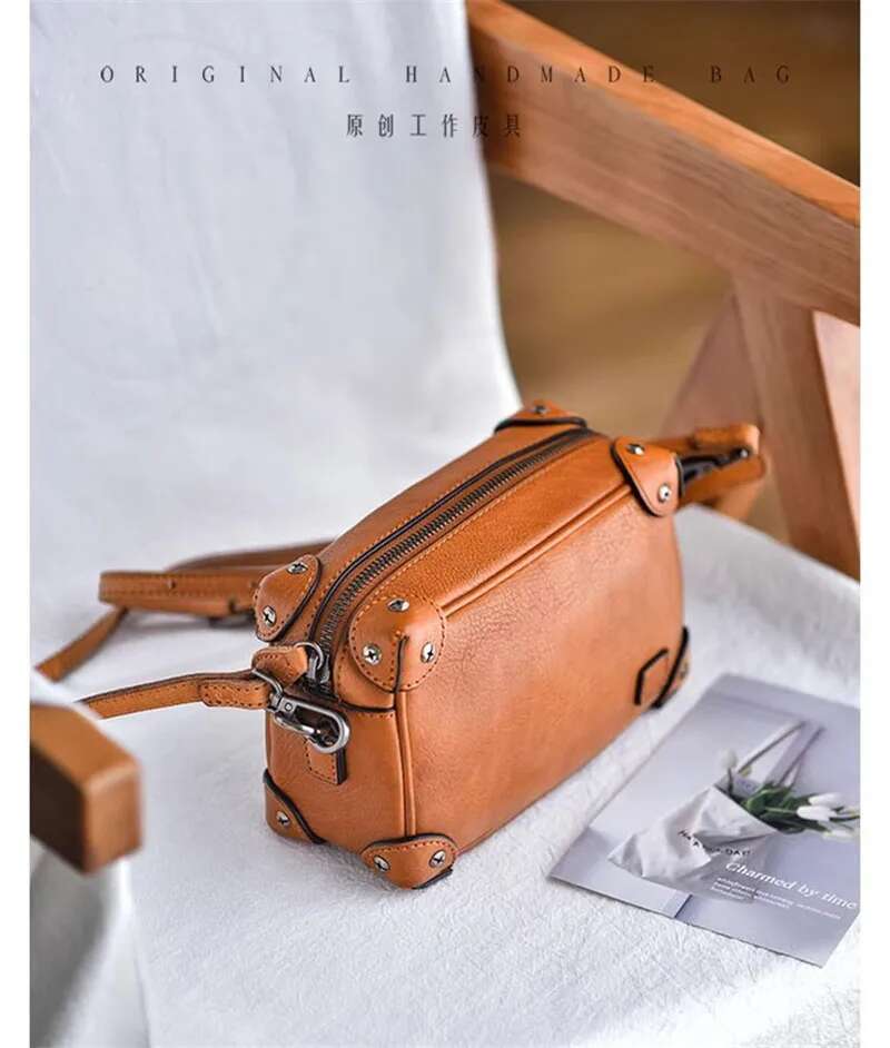 Vintage Designer Handmade First Layer Cowhide Women's Shoulder Weekend Outdoor Daily Genuine Leather Crossbody Bag