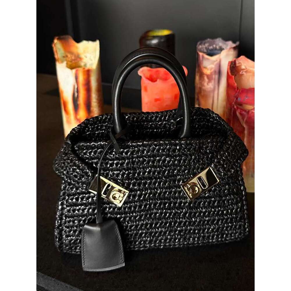 THREE New Product Internet Celebrity Same Style Fashion Versatile Grass Weaving Mini Design Color Contrasting Casual Single Shoulder Handbag for Women