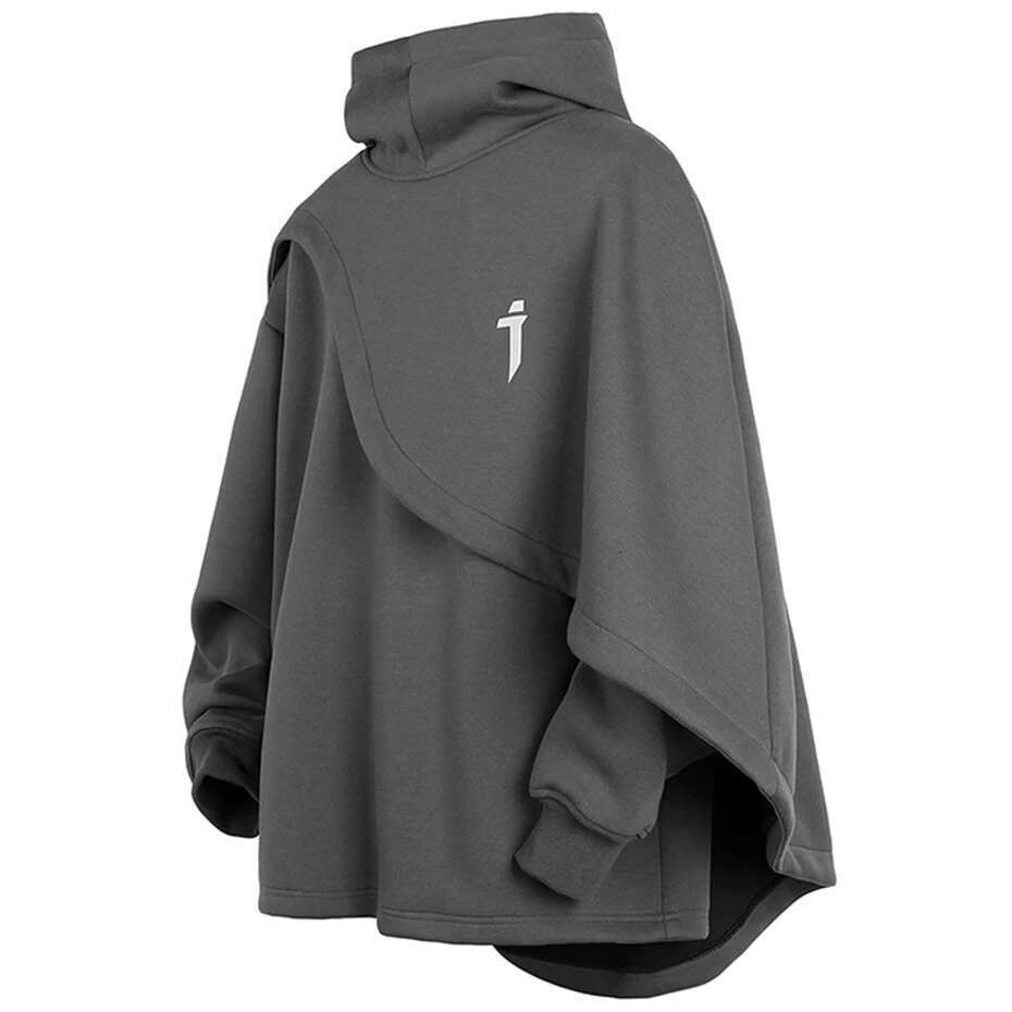 ARENS Fashion Cloak Hoodies Men Techwear Streetwear Hoodie Pullovers Black Gray Darkwear Oversized High Collar Sweatshirt Unisex Designer