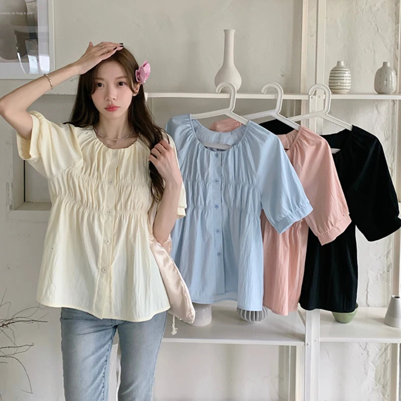 L4XL Plus Size Chiffon Blouse Women Summer Short Sleeve Slim Waist Large Loose Tops Casual Lady Top Femme 250515