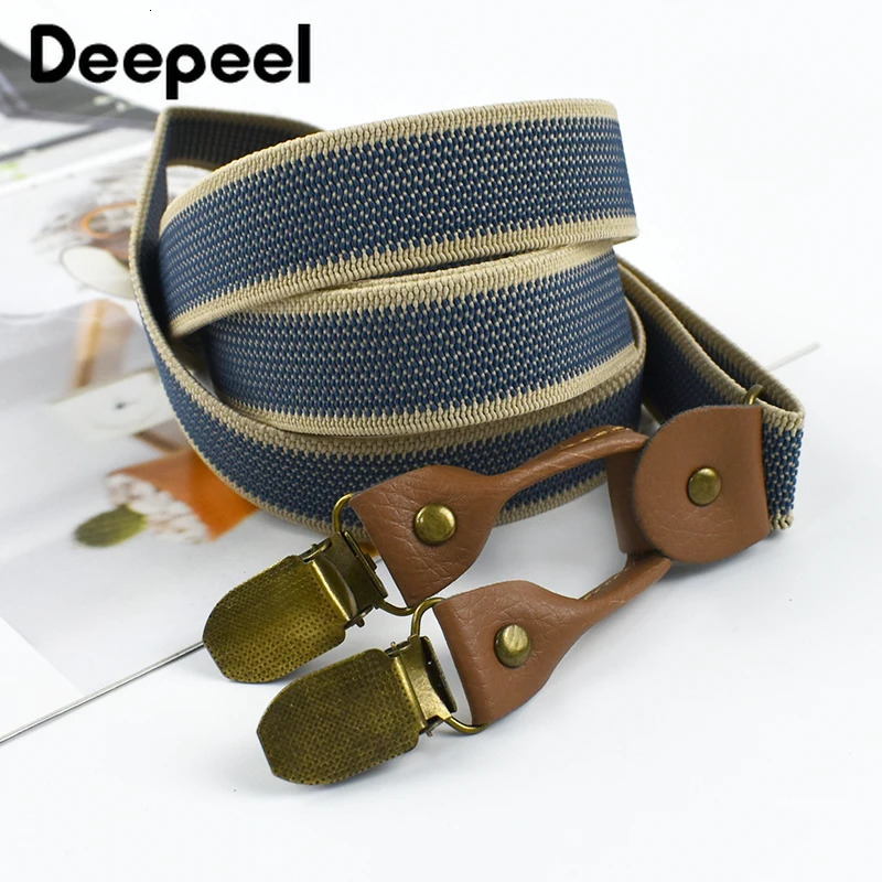 1Pc Deepeel 2/2.5*120cm Retro Mens Suspenders Unisex 4 Clips Y-Type Stripe Elastic Strap Braces Casual Accessory Male Jockstrap 250515