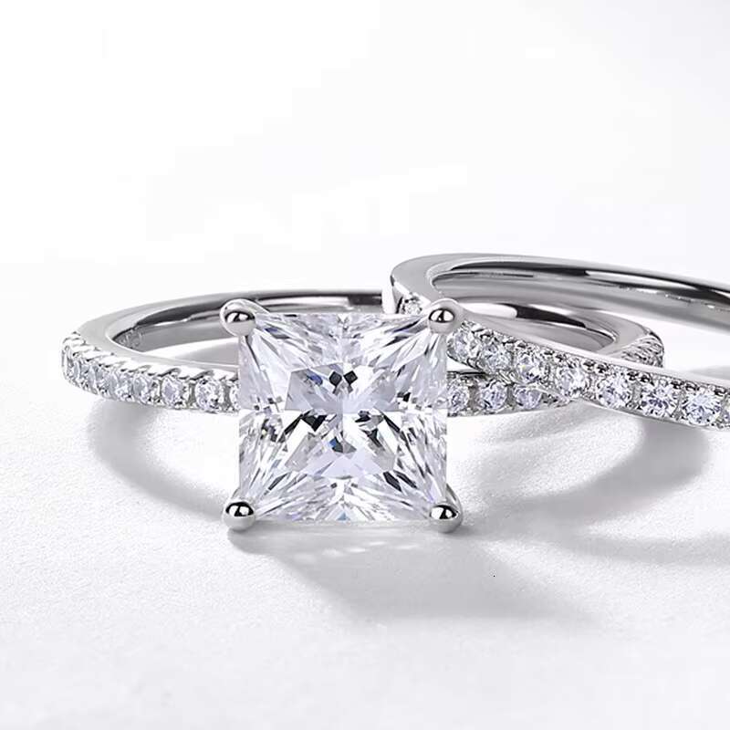Princess cutting GRA pure silver electroplated women's engagement wedding pyroxene ring