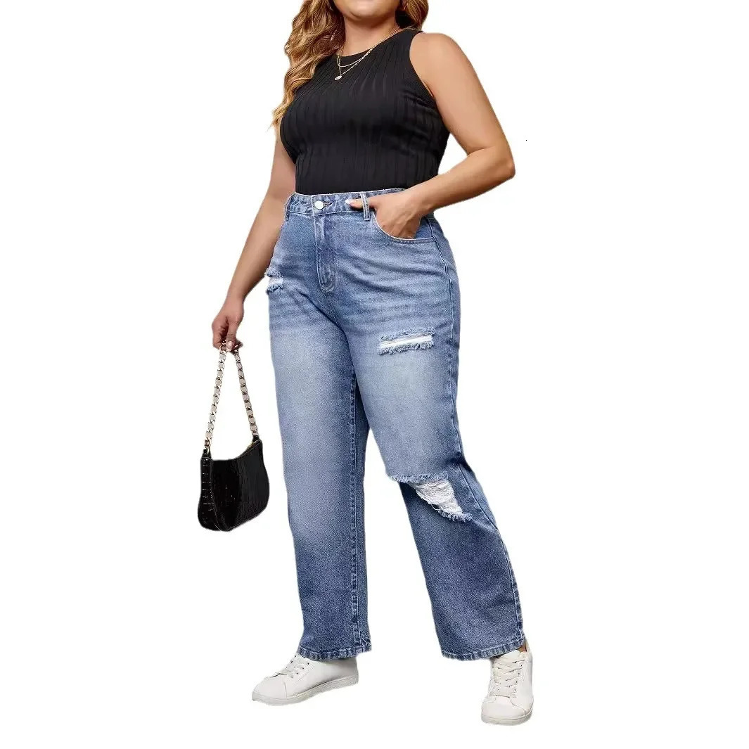 Trendy Hole Jeans Women Comfortable plus Size Big Jeans plus Size Comfortable Fit Womens Denim Jeans plus Size 250515