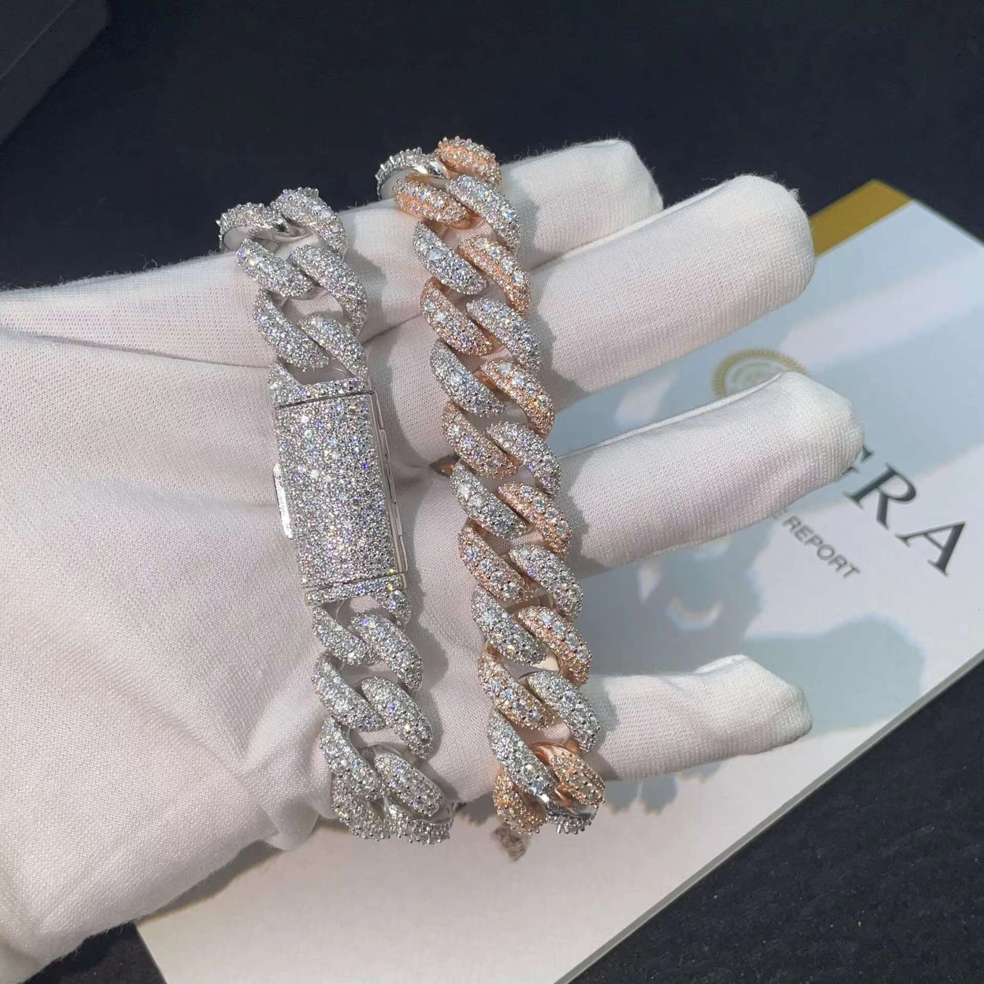 Moissanite 13mm Cuban Chain Bracelet Iced Out Chain Hip Hop Jewelry Moissanite S925 Silver Cuban Link Chain Bracelets With GRA