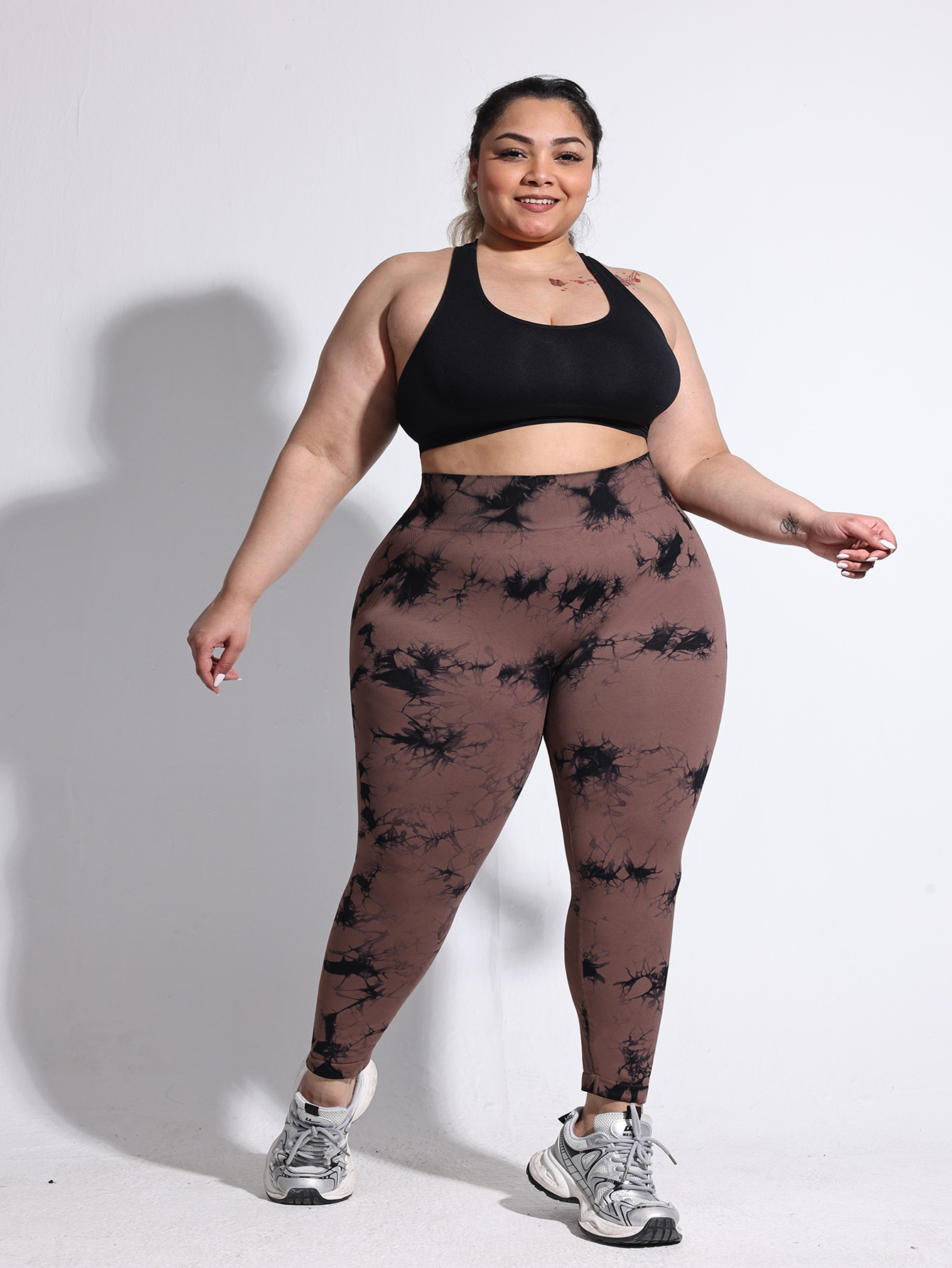 2025 Plus Size Tie-dye Yoga Pants High Waist Tight Sports Leggings Peach Hip Running Trousers