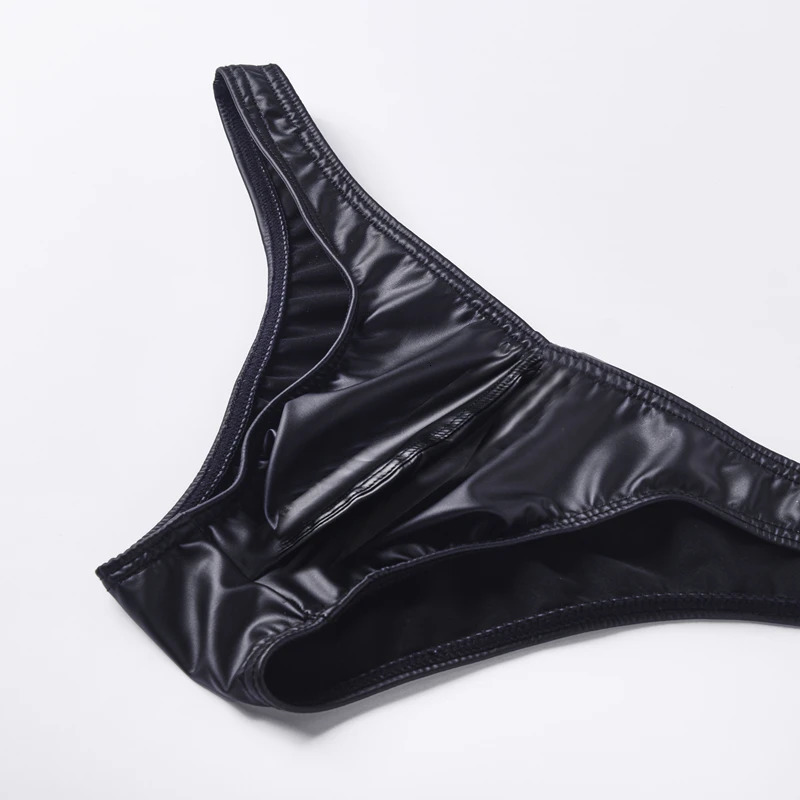Men Bikini Briefs Underwear Faux Leather Male Mini Panties U Pouch Sexy Mens Briefs Cuecas Calzoncillos Hombre Slip Lingeries 250515