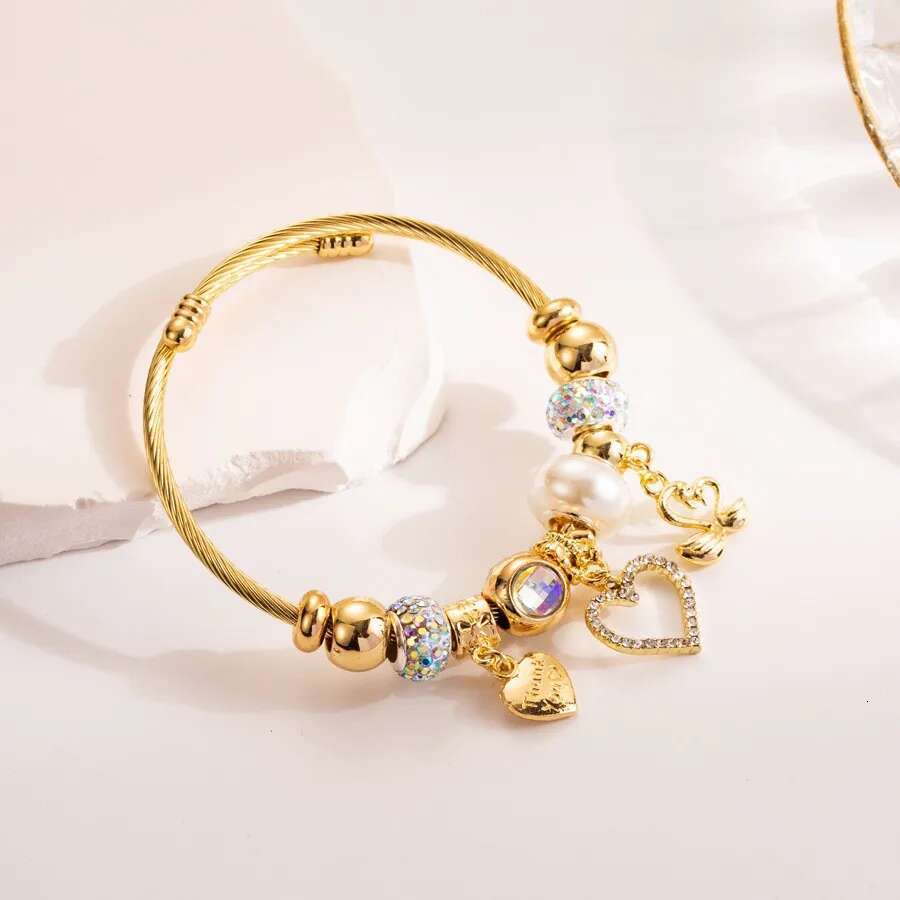 Love Pendant With Adjustable Opening For Women's DIY Stainless Steel Bracelet