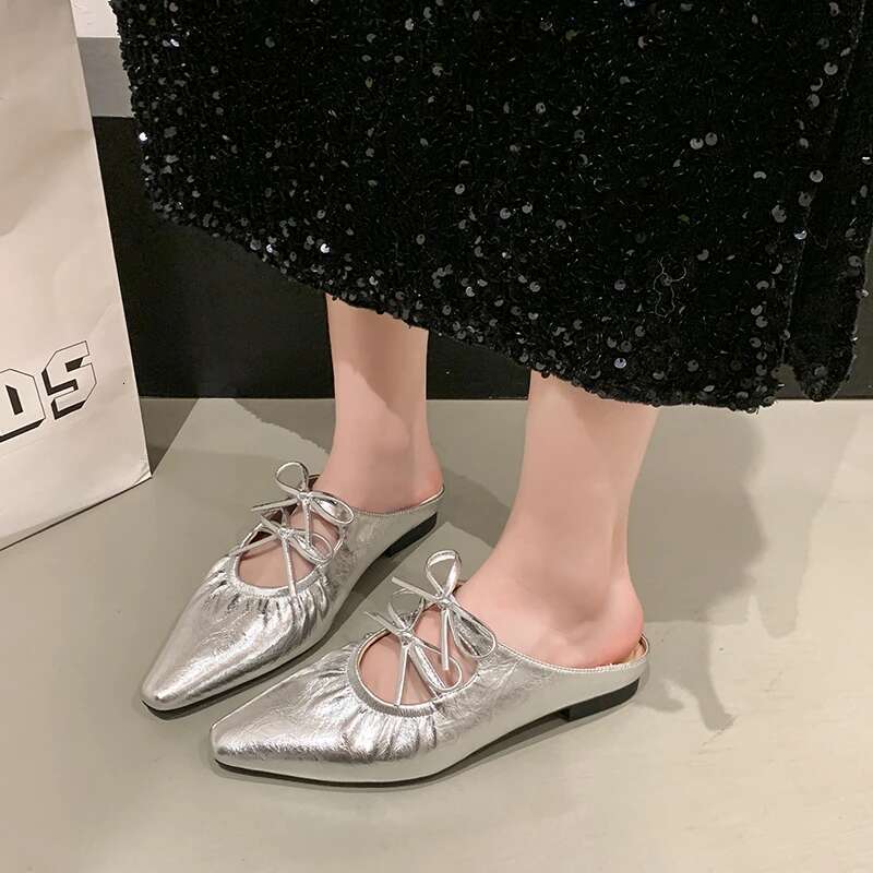2025 New Summer Cover Toe Women Mules Slippers Fashion Shallow Slip on Singbacks Shoes Ladies Party Dress Flats Slides