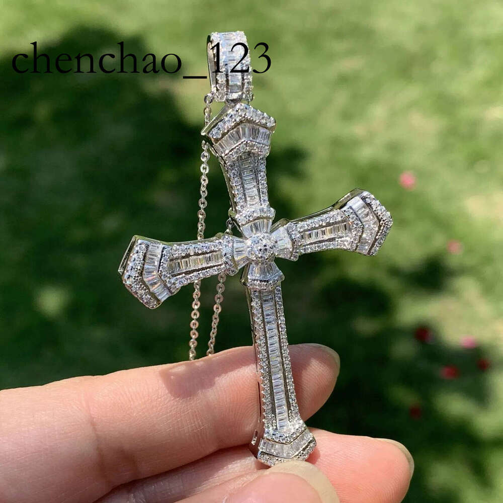 Drop Shipping Cross Pendant Jewelry Sterling Sier Princess Cut White Topaz CZ Dia Promise Wedding Necklace With Chain Gift