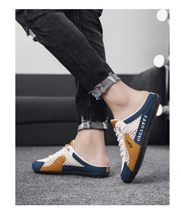 Mesh breathable summer lazy single step board men's sports and leisure shoes, new semi slippers