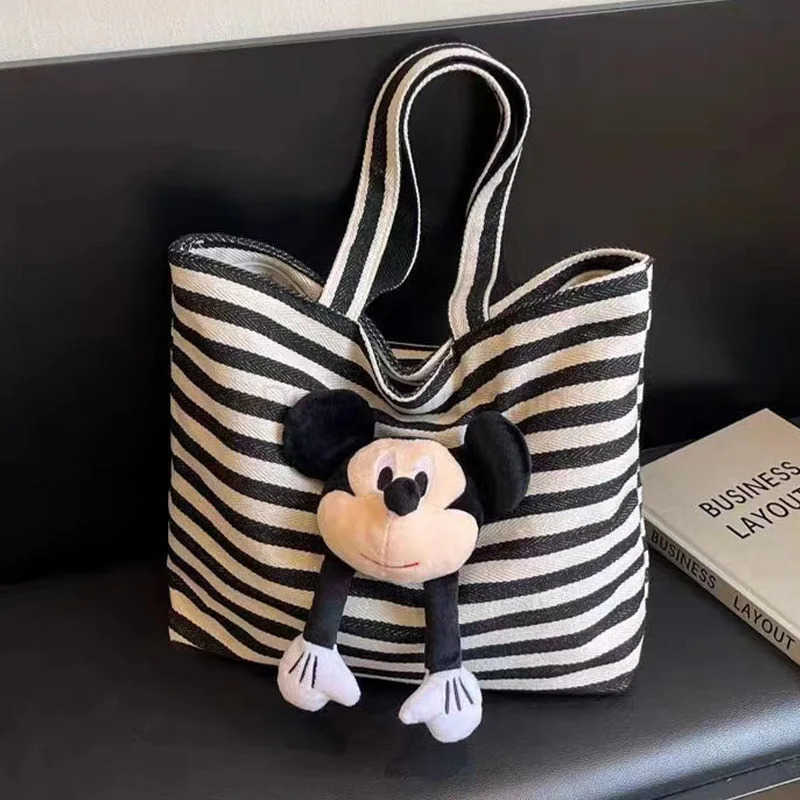 Disneys New Doll Mickey Three-dimensional Canvas Bag Large Capacity Tote Mommy Bag Cute Girl Student Shoulder BagXJ250515