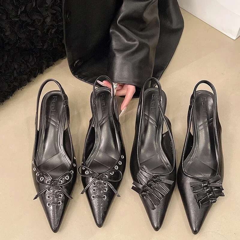 Pointed Toe Female Low Pumps For Women Butterfly-Knot Footwear Slingbacks Fashion Shallow Ladies Thin Heel Shoes