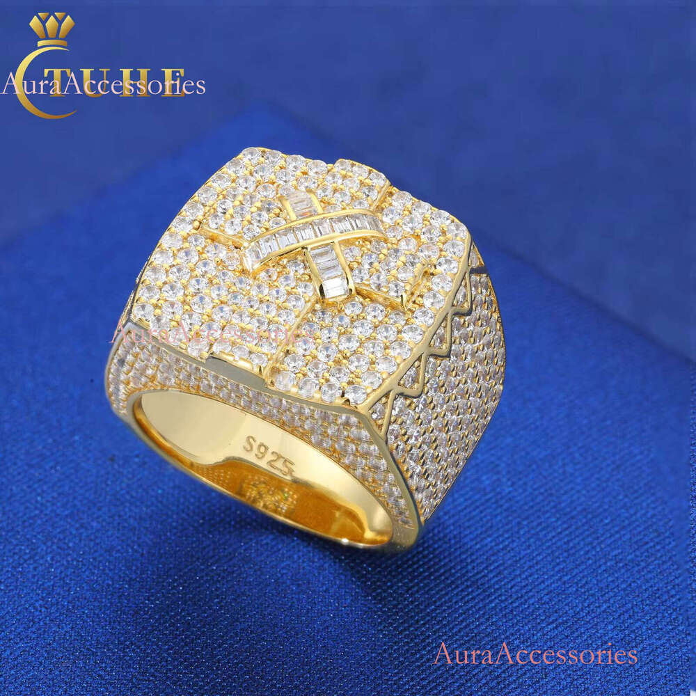 Pass Dia Tester VVS Moissanite Jewelry Hip Hop Custom Sterling Sier Iced Out Cross Ring For Men