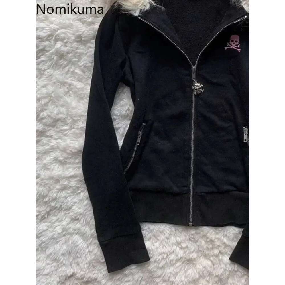 Black Goth Hoodie Women's Clothes Letter Skull Embroidery Zipper Y2k Coat Fashion Hooded Jacket Japanese Sweatshirts Y2k Tops Designer
