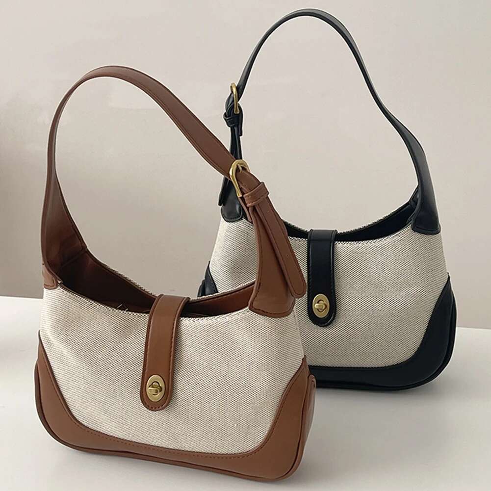 Women Vintage Contrast Color Tote Dumpling Bag Trendy French Underarm Purse For Daily Use And Fashion Events