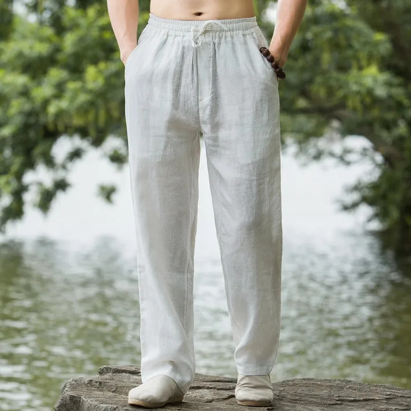 Sweatwear Mens Cotton Pants Summer Breathable Solid Color Linen Trousers Fitness Lightweight Beach Casual Men 250515