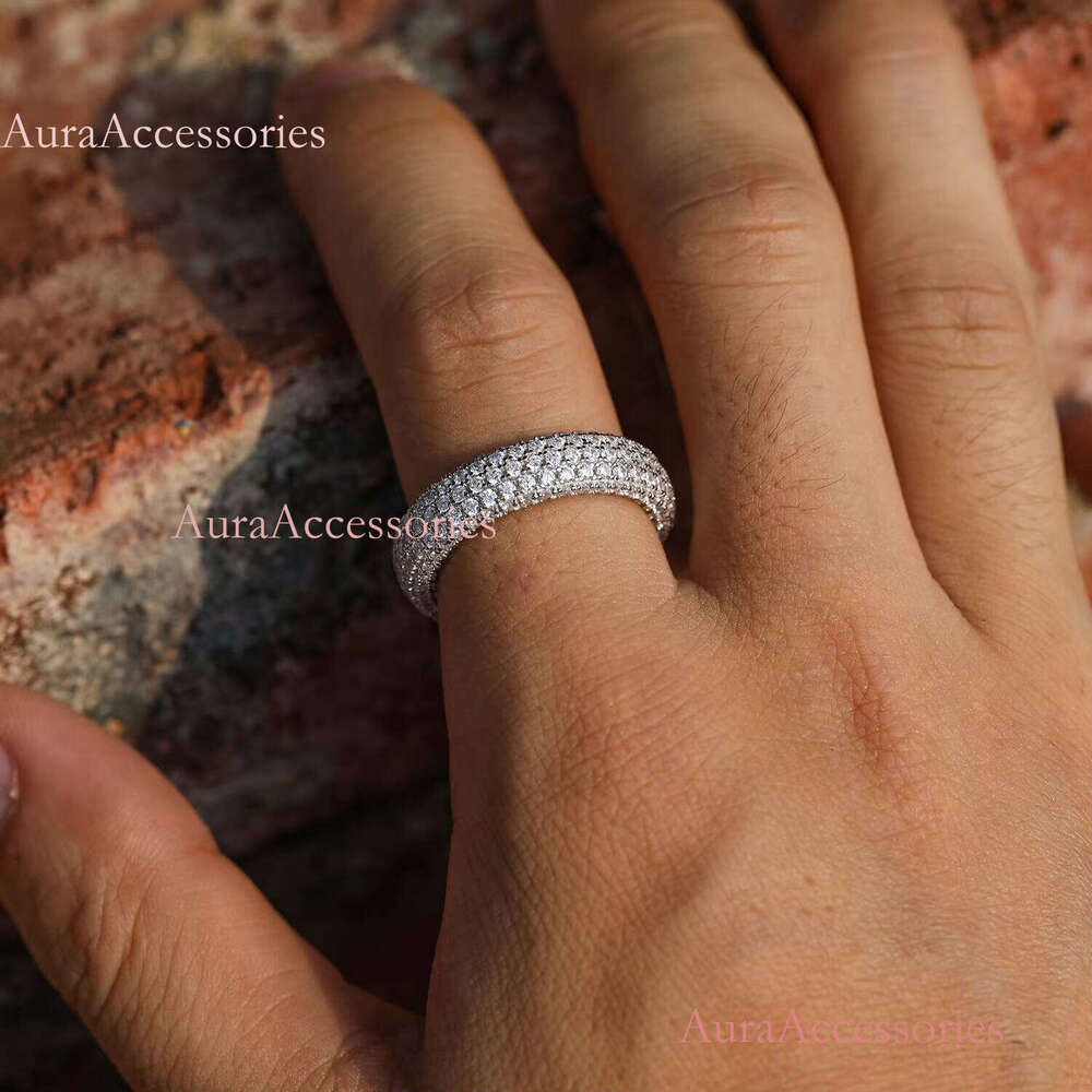 Fashion Hip Hop Jewelry Bling White Gold Plated Sterling Sier Micro Pave VVS Moissanite Dia Finger Band Ring