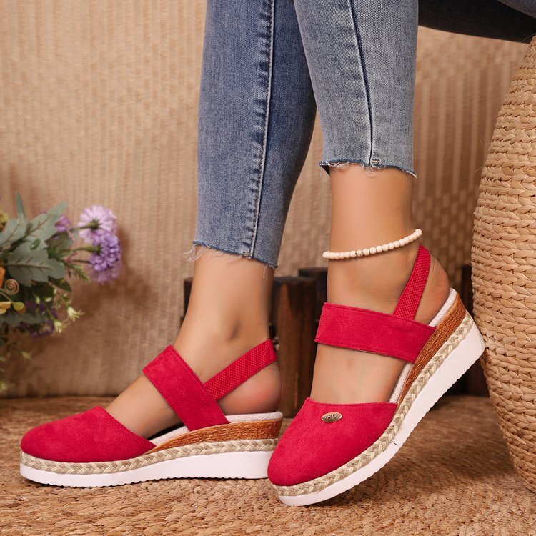Designer Bag Temu Plus Size 2025 Empty Sandals With Wedge Heel, Lightweight Hemp Rope Braided Toe, Elastic Band, Shoes, Thick Soled Women's Shoes