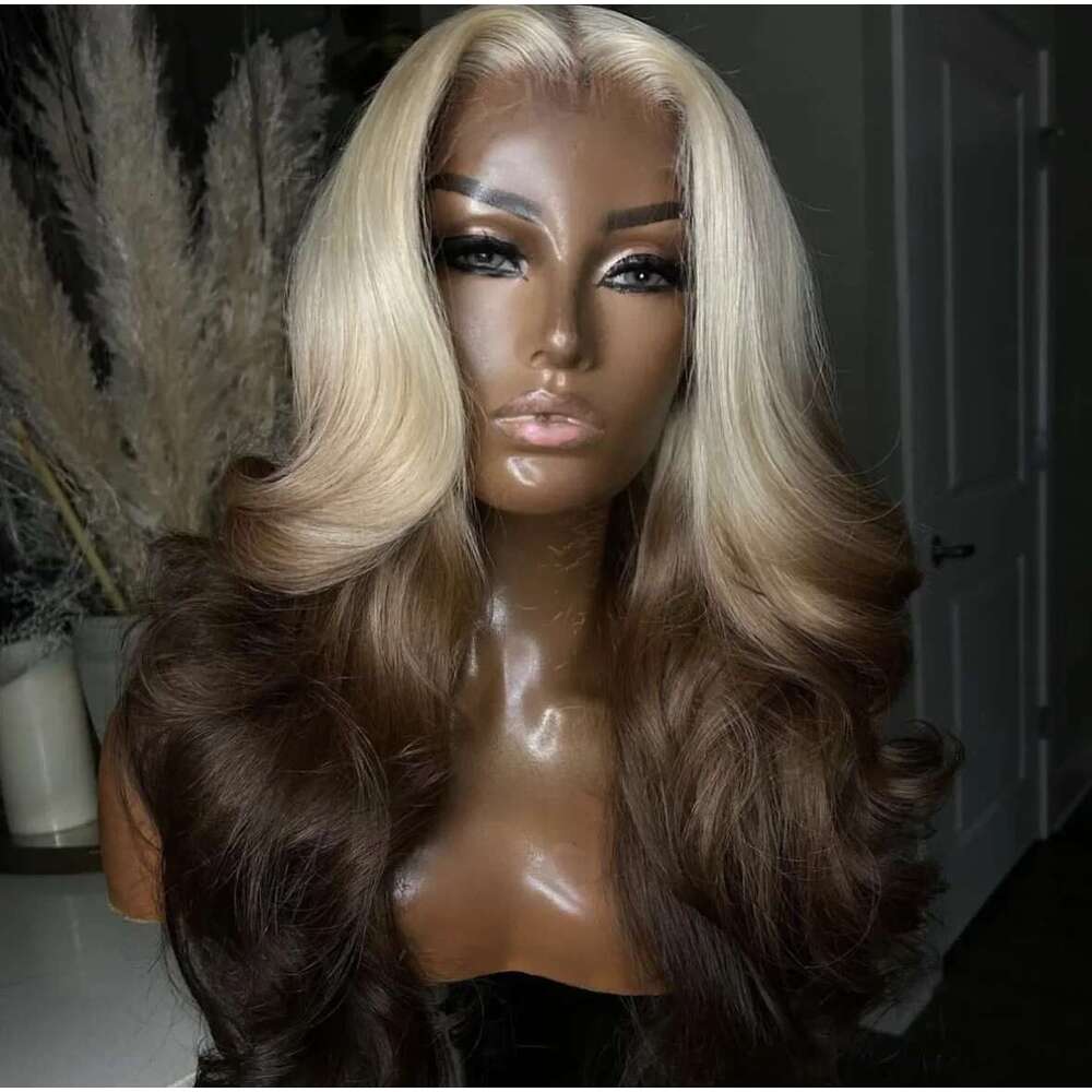Ombre Blonde Highlight For Women Synthetic Lace Front Wigs 13X4 Body Wave Pre Plucked Hairline With Baby Hair Wig