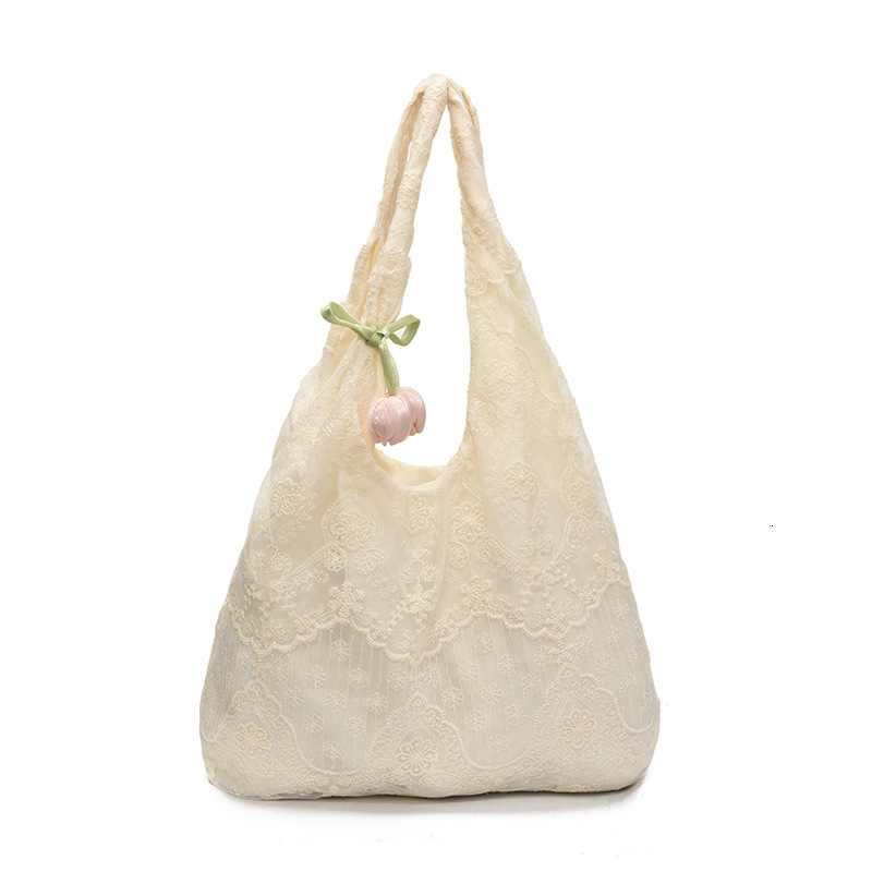 Korean Sweet Lace Underarm for Women 2025 New Fashion Solid Color Embroidered Large Capacity Commuter Shoulder Bag