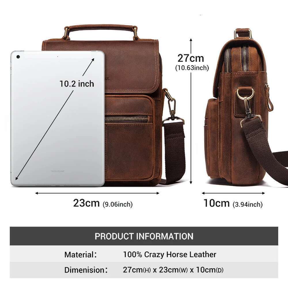HUMERPAUL Genuine Leather Men's Shoulder Bag Work Business Messenger Bags Fashion Male Crossbody With Adjustable Straps
