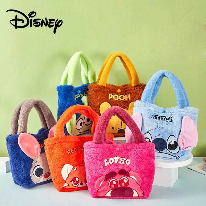 Disney Plush Handbag Bag Kawaii Strawberry Bear Mickey Stitch Cartoon Anime clutch bag Cosmetic Travel Storage Bags Girls GiftXJ250515